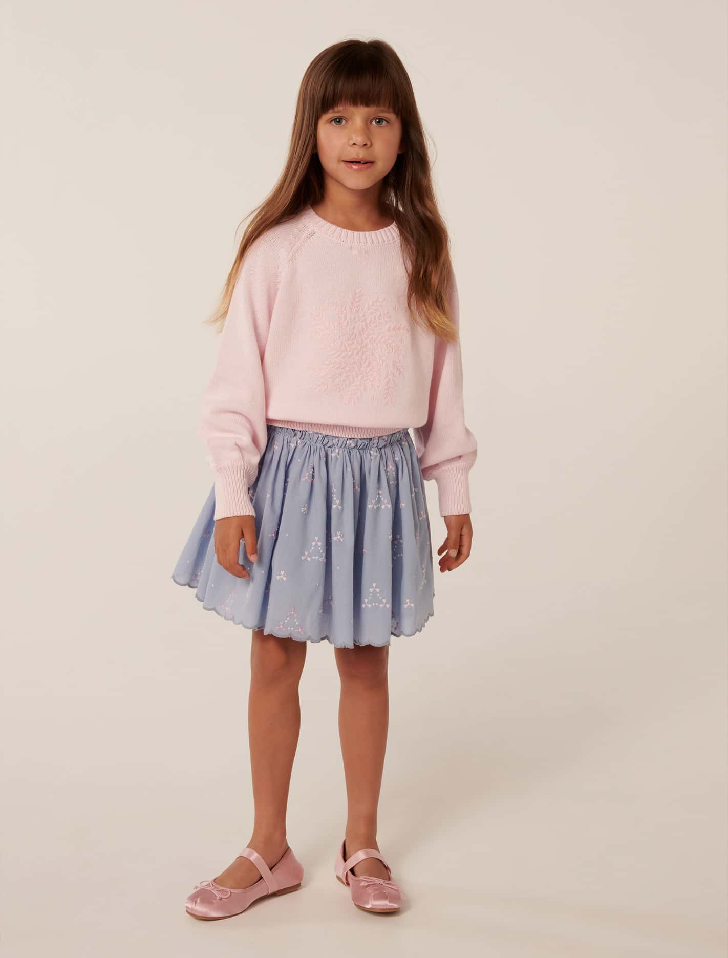 Gwen Girls Embroidery Crew Jumper Primrose Pink