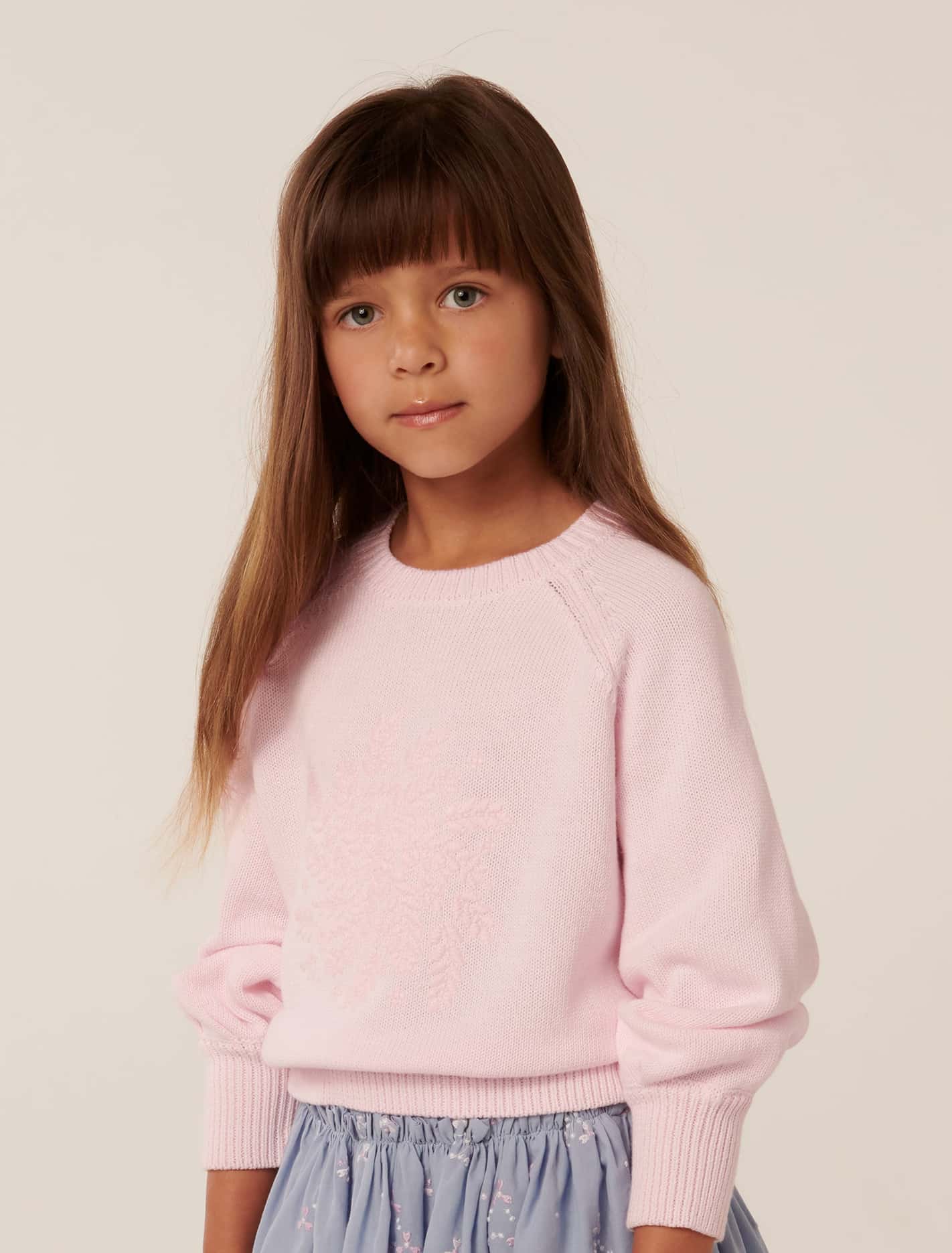 Gwen Girls Embroidery Crew Jumper Primrose Pink