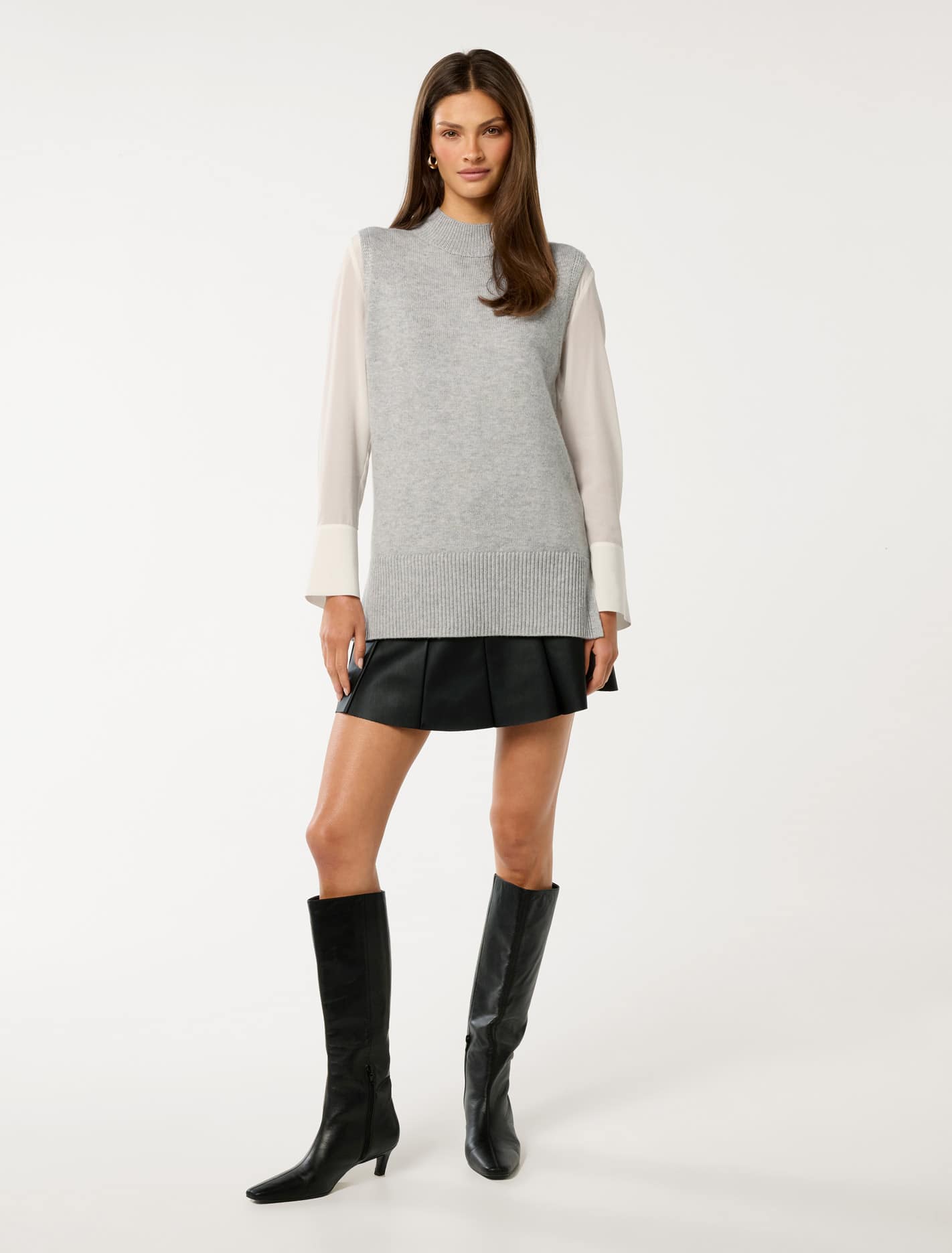 Fern High Neck Vest Light Grey