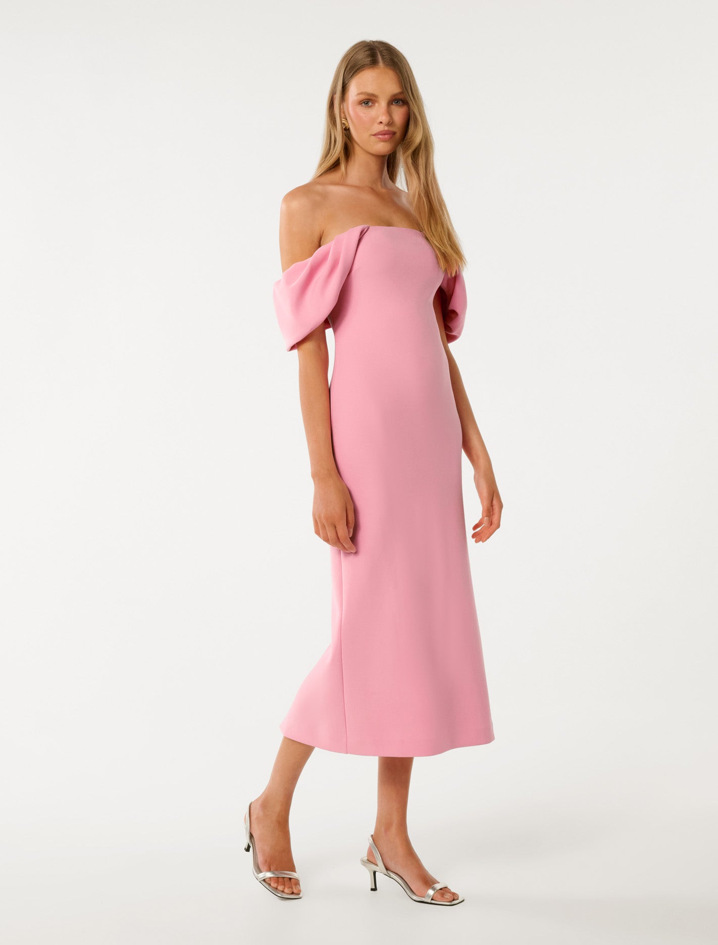Jacinta Off-Shoulder Bodycon Midi Dress Prism Pink