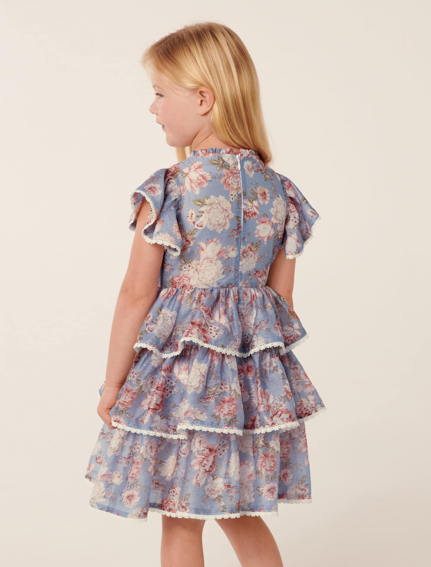 Odette Girls Tiered Mini Dress Blue Austin Floral