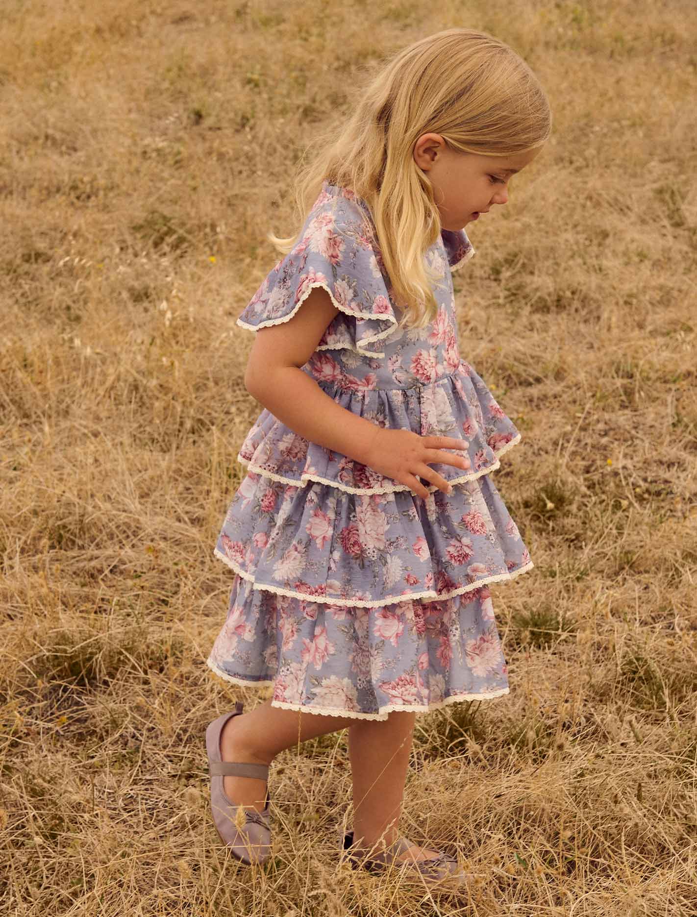 Odette Girls Tiered Mini Dress Blue Austin Floral