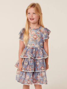 Odette Girls Tiered Mini Dress Blue Austin Floral