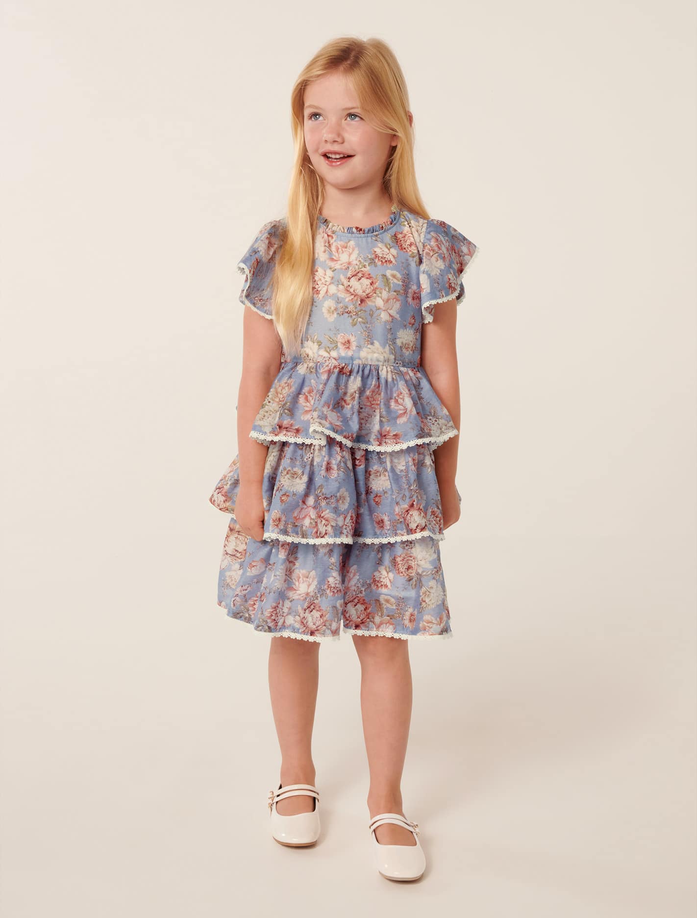 Odette Girls Tiered Mini Dress Blue Austin Floral