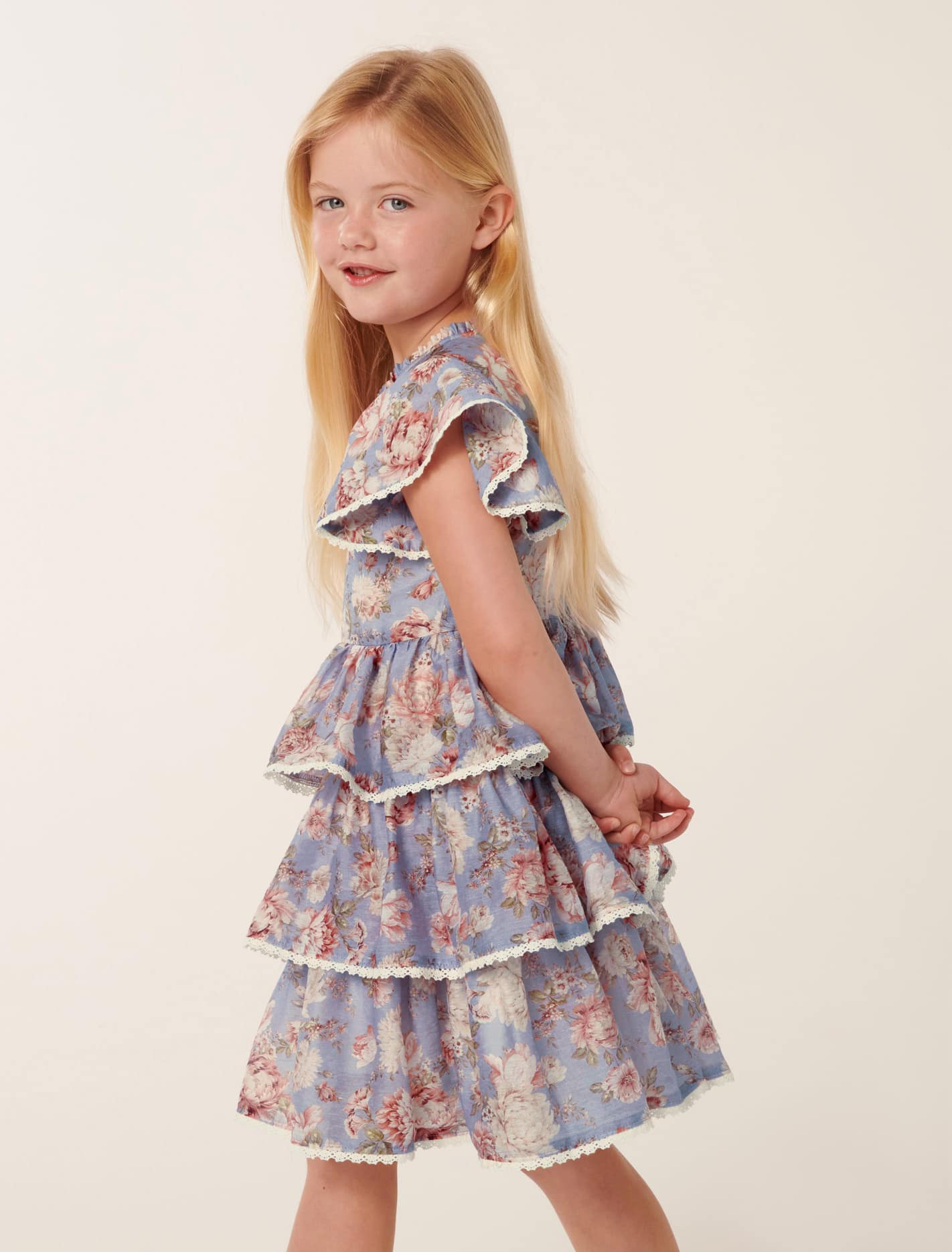 Odette Girls Tiered Mini Dress Blue Austin Floral