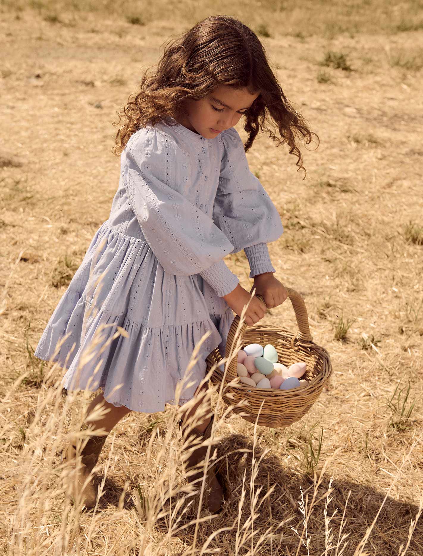Goldie Girls Puff Sleeve Dress Pacific Blue