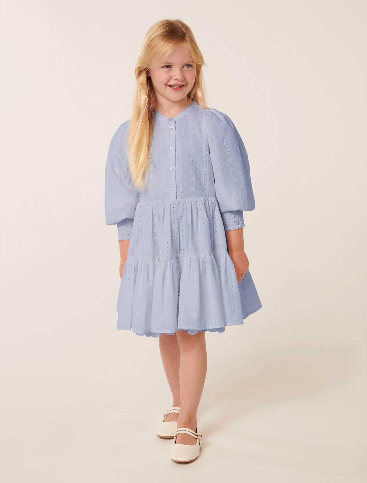 Goldie Girls Puff Sleeve Dress Pacific Blue