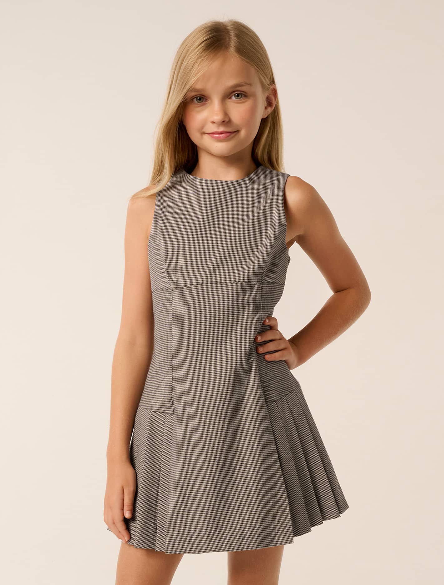 Misty Teen Pleat Dress Mocha Check