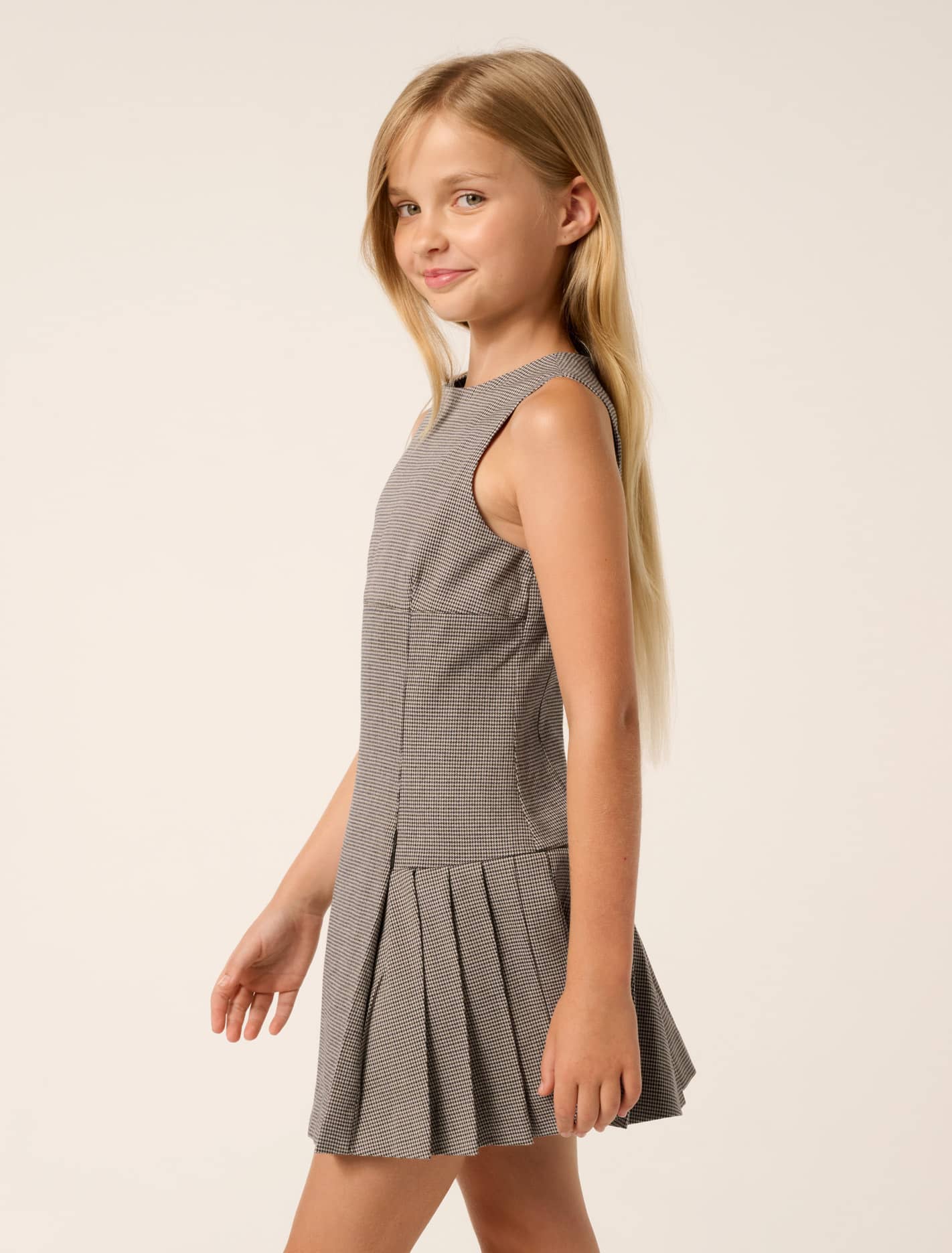 Misty Teen Pleat Dress Mocha Check