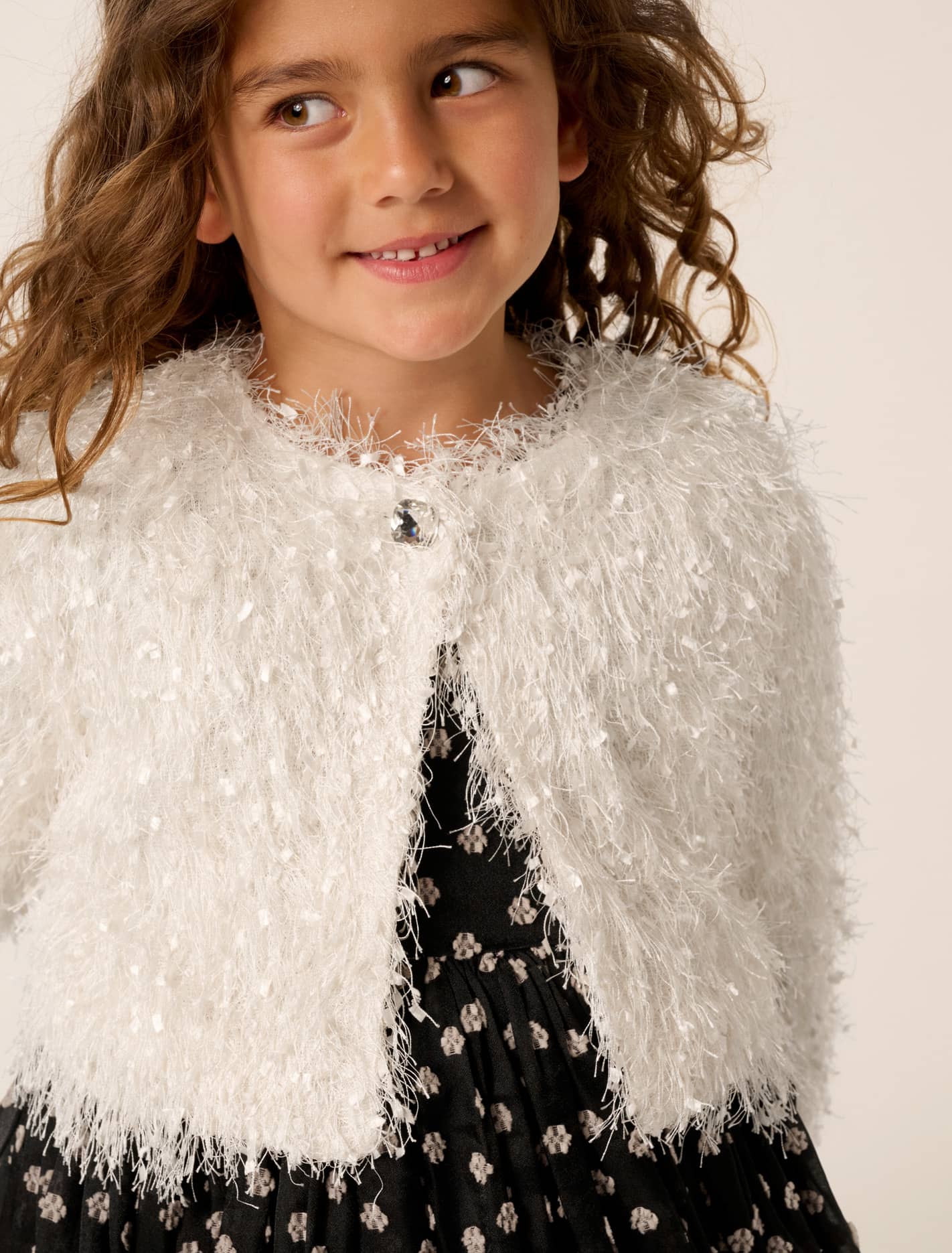 Heidi Girls Fringe Cropped Jacket White Cloud
