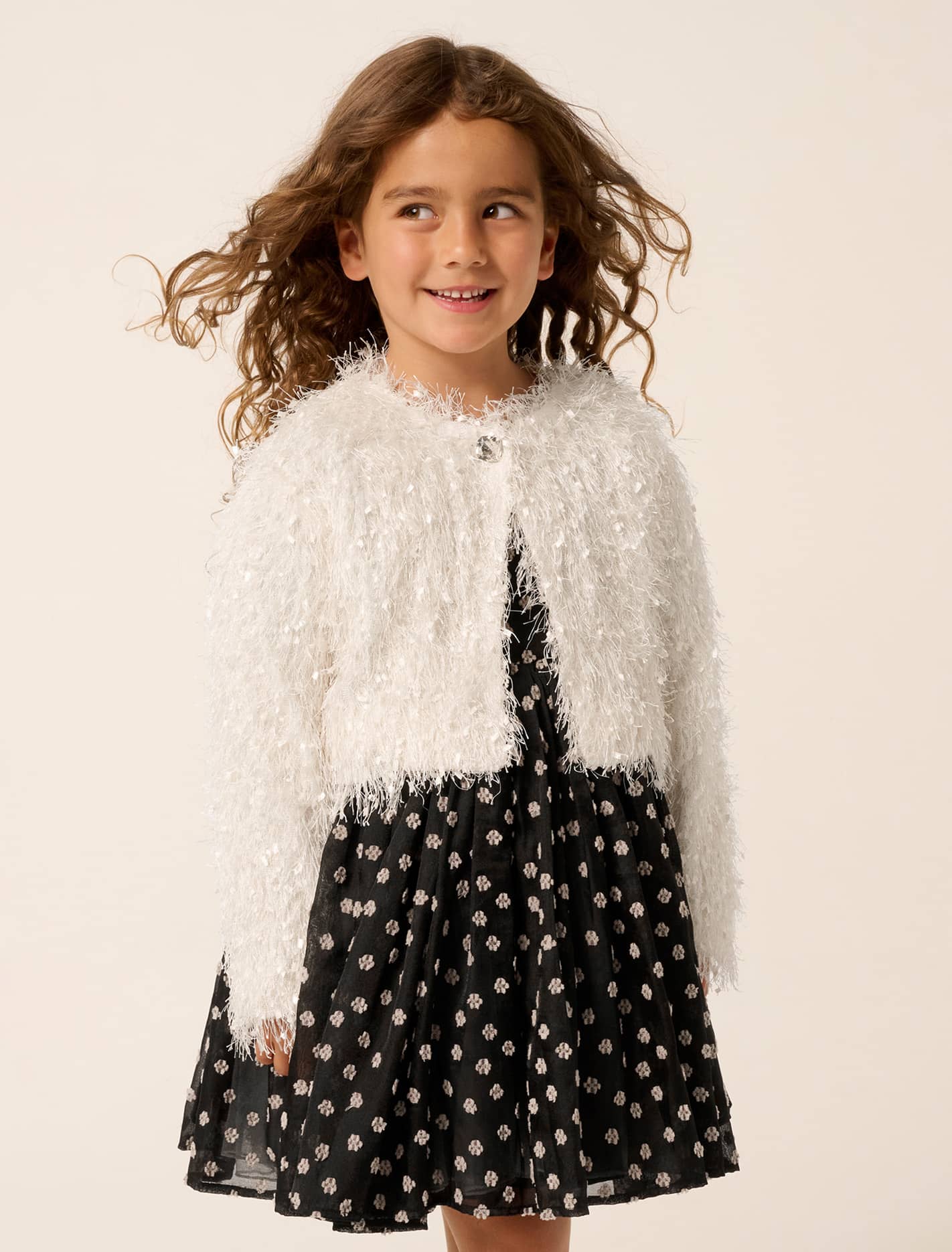 Heidi Girls Fringe Cropped Jacket White Cloud