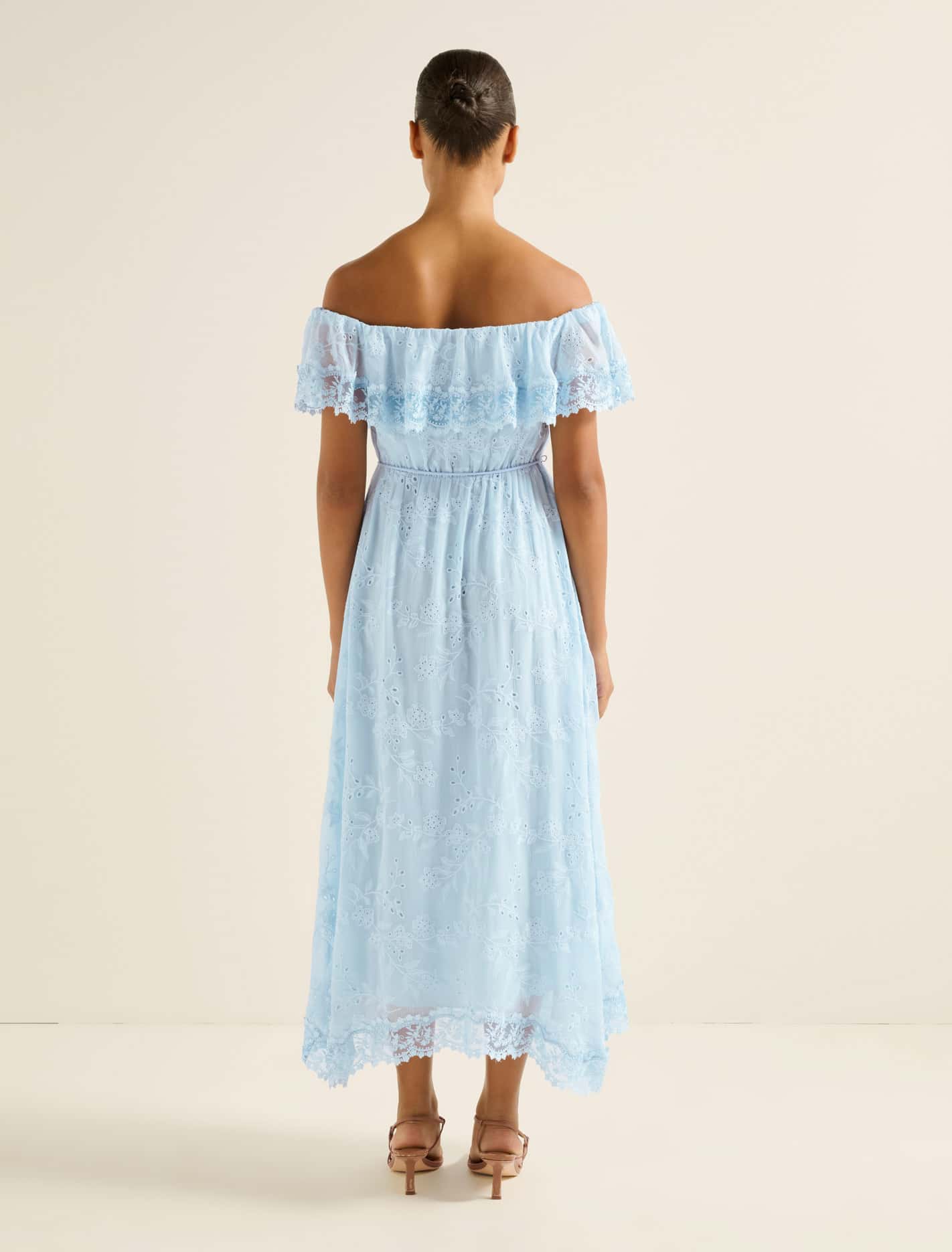 Lanny Off-Shoulder Embroidered Midi Dress Blue