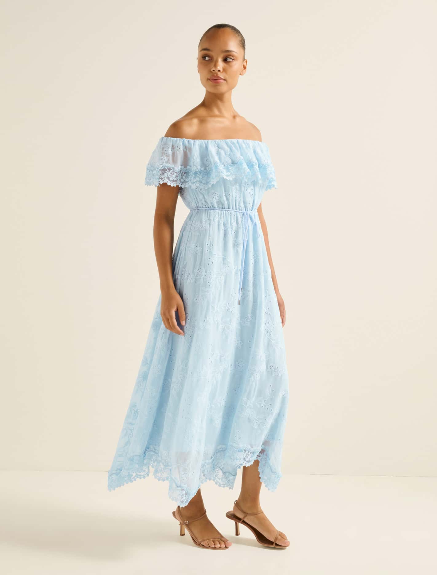 Lanny Off-Shoulder Embroidered Midi Dress Blue