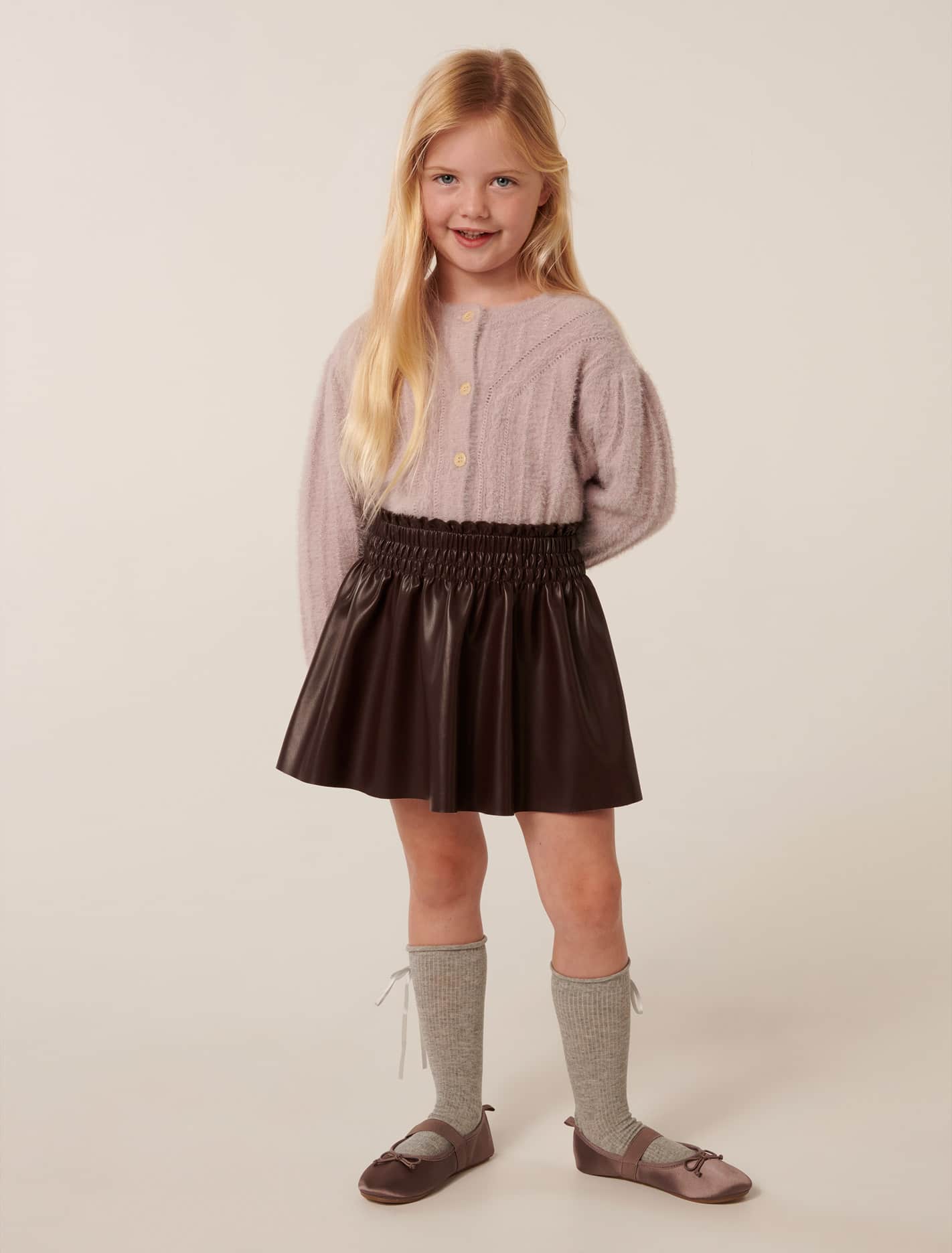 Delores Girls Shirred Skirt Chocolate Brown
