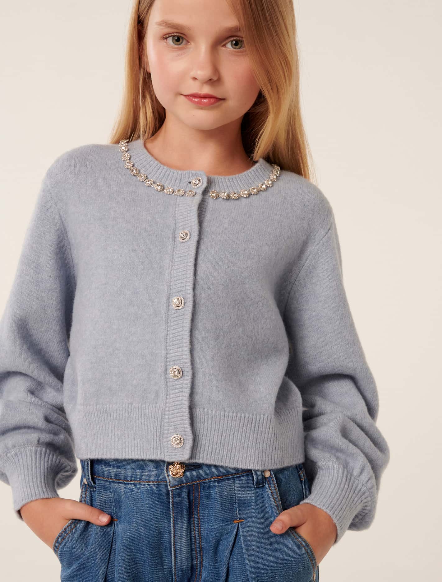 Violet Teen Jewel Cardigan Powder Blue