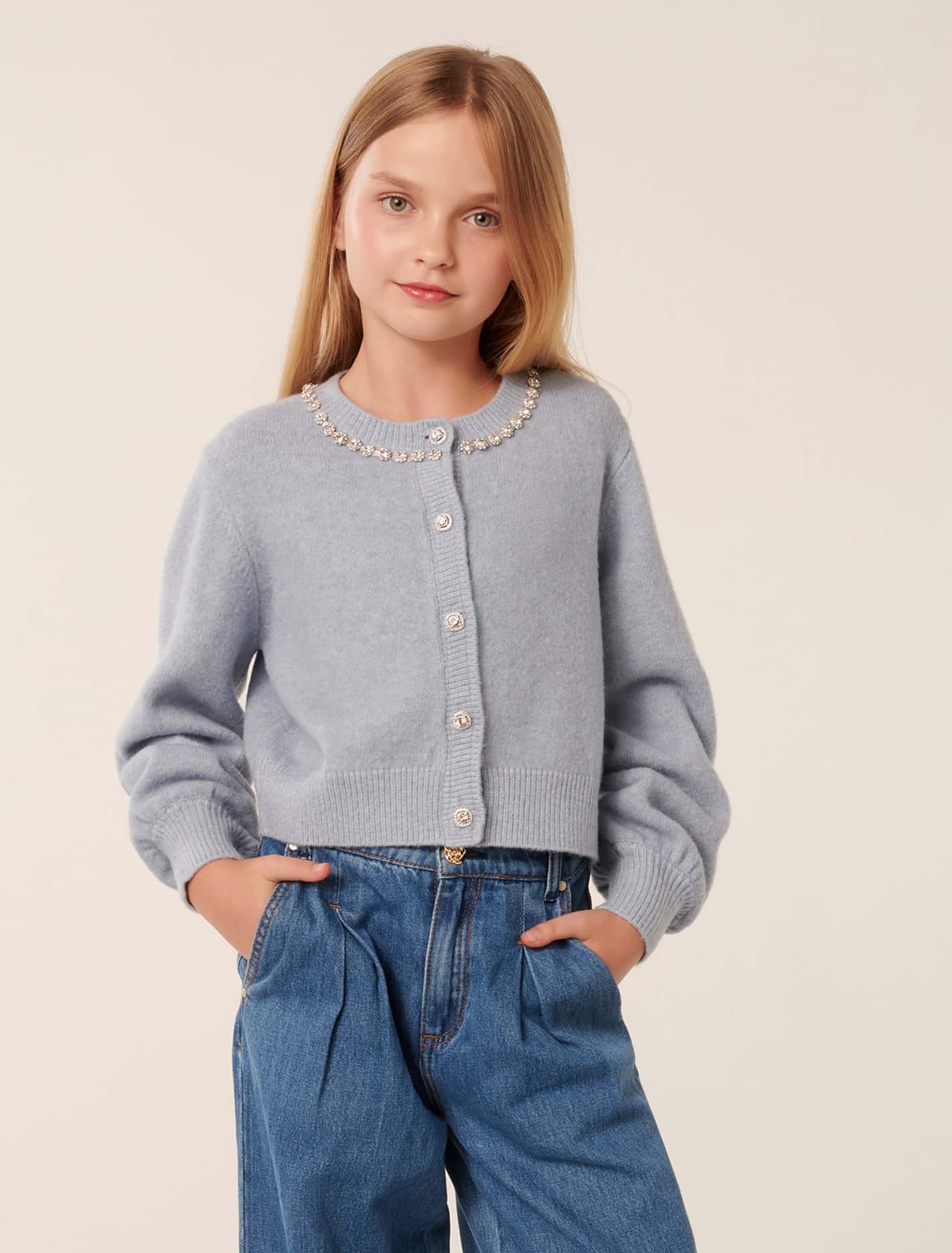 Violet Teen Jewel Cardigan Powder Blue