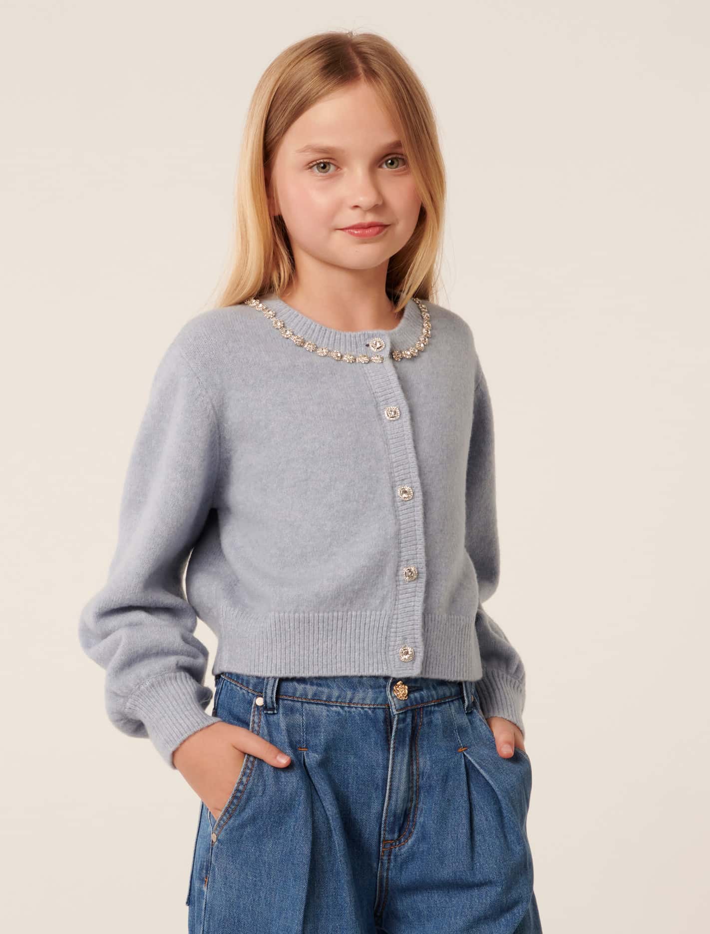 Violet Teen Jewel Cardigan Powder Blue