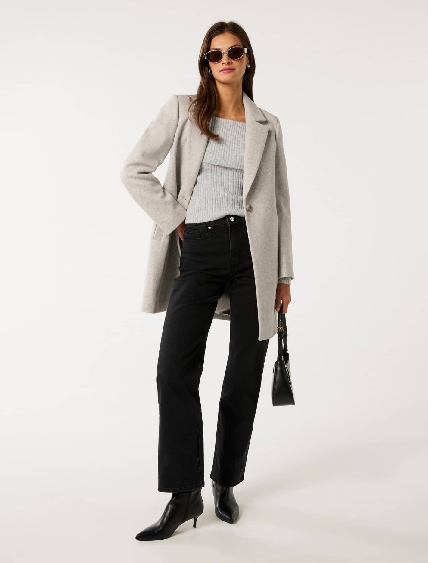 Ashley Ribbed Knit Bardot Top Soft Grey