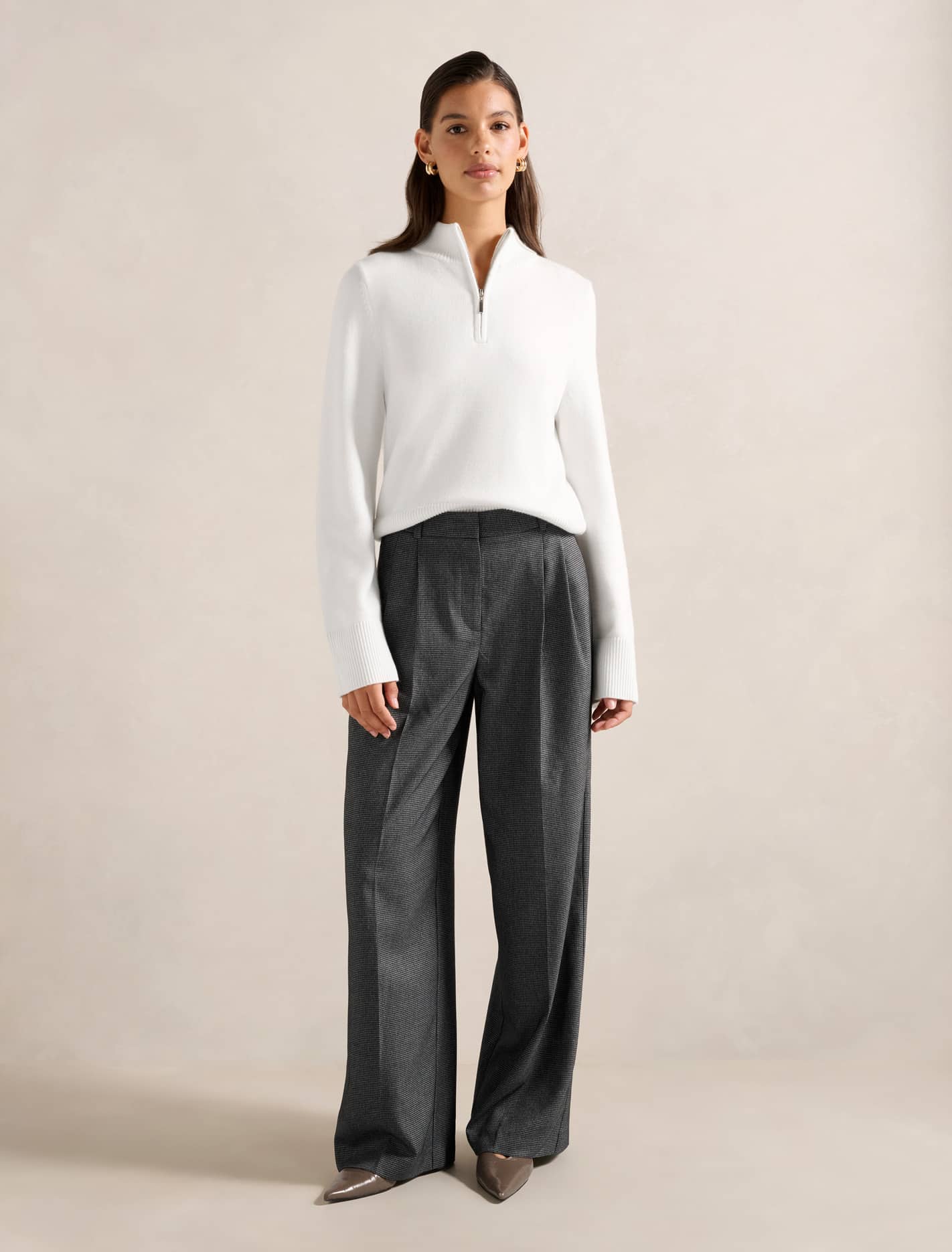 Eden Check Wide-Leg Pants Micro Check