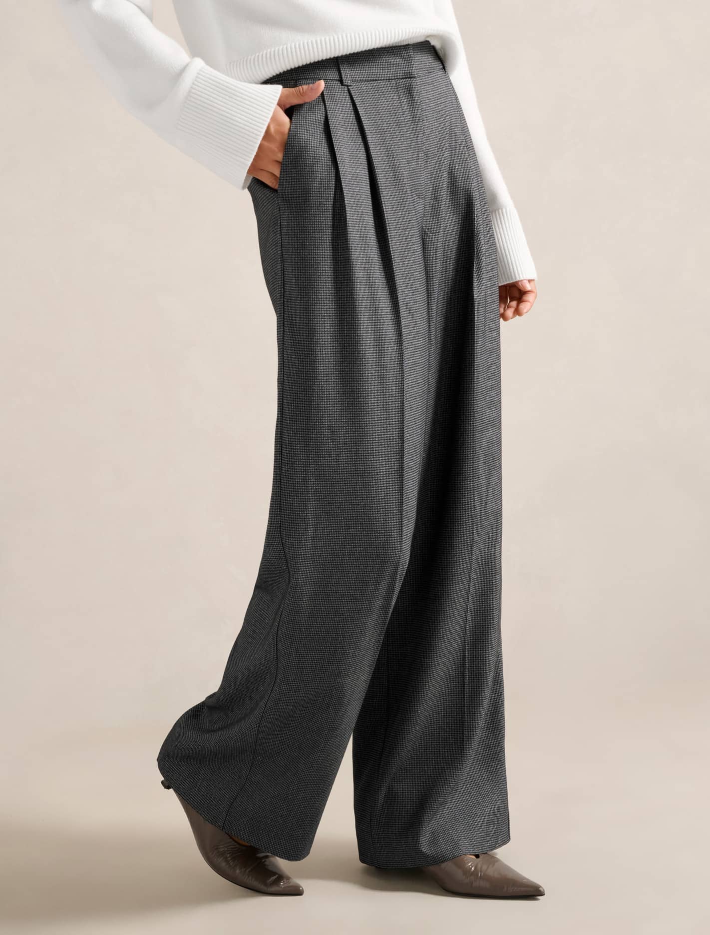 Eden Check Wide-Leg Pants Micro Check