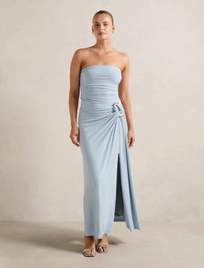 Keely Strapless Jersey Maxi Dress Blue Fog
