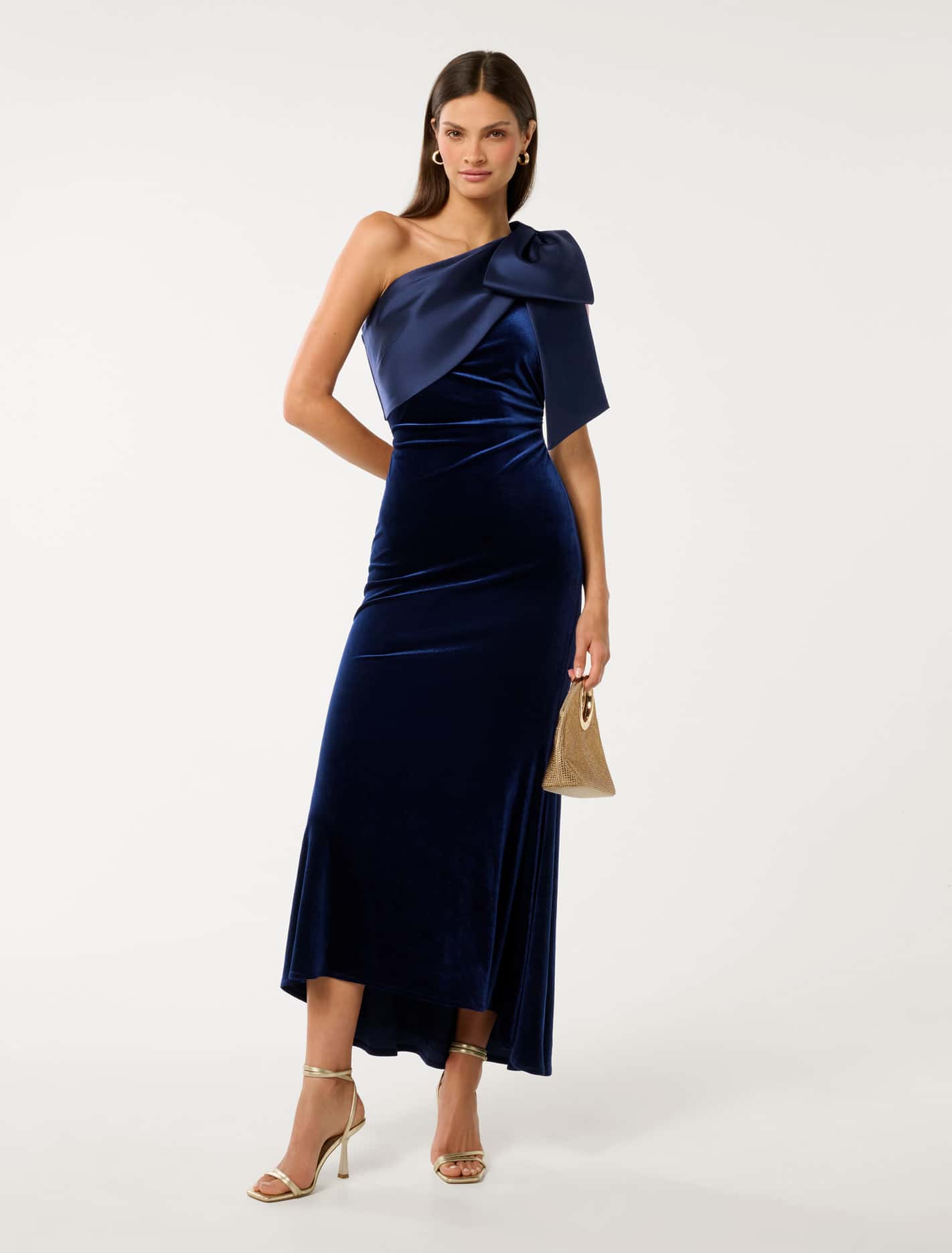 Delta Velvet Bow Maxi Dress Navy