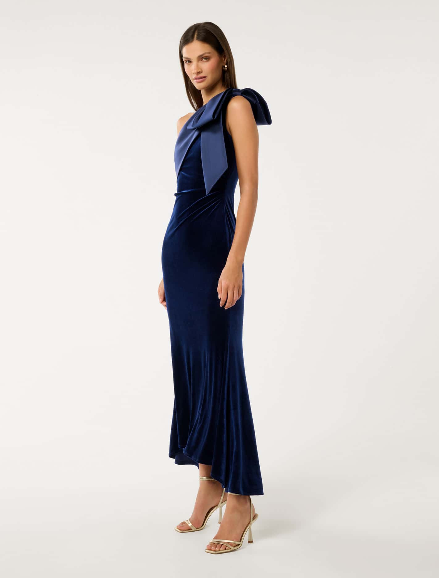 Delta Velvet Bow Maxi Dress Navy