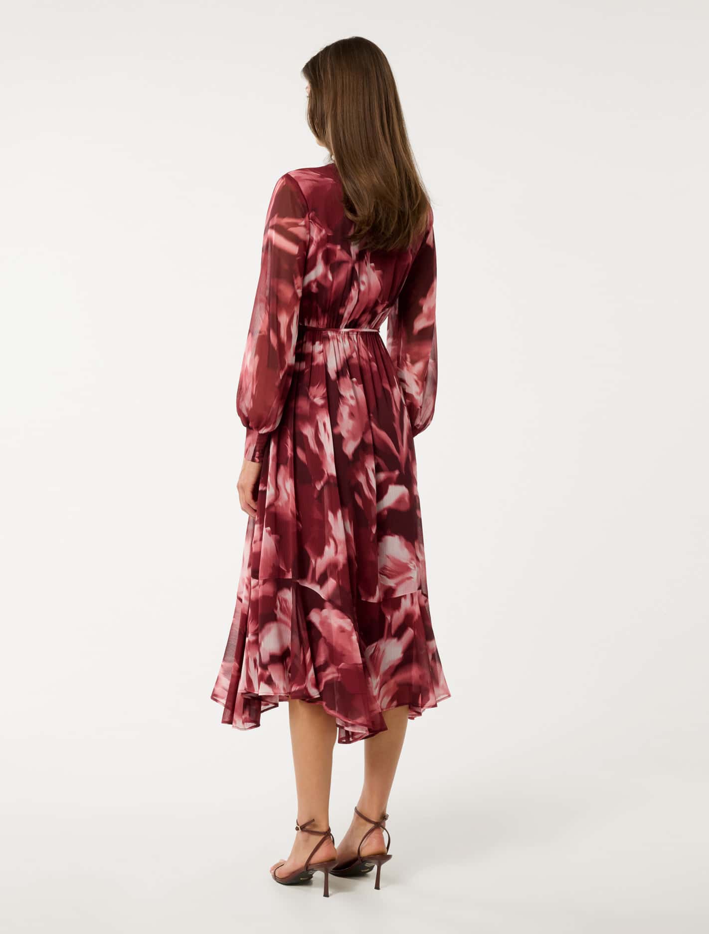 Elizabeth Long Sleeve Midi Dress Berry Odella Floral