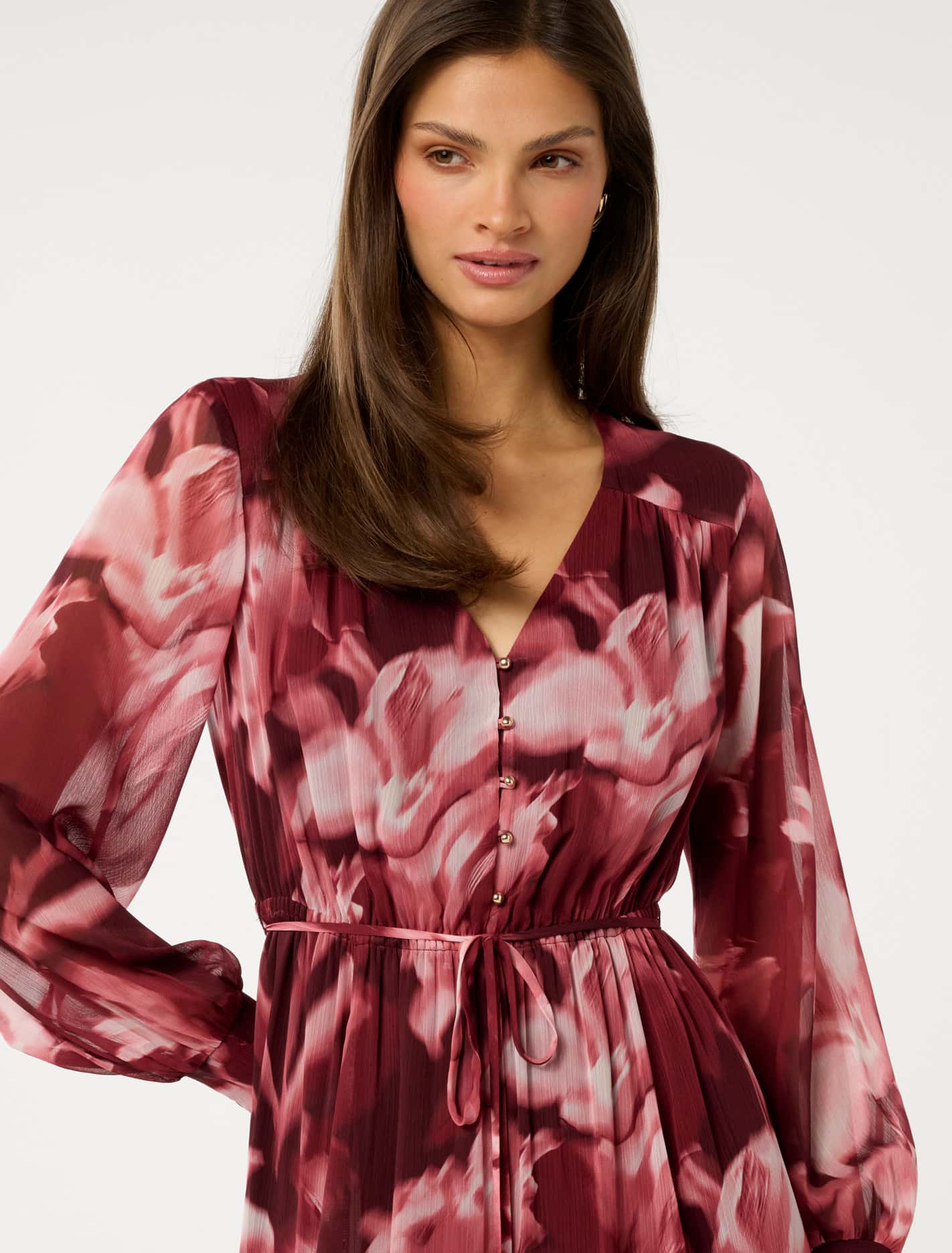 Elizabeth Long Sleeve Midi Dress Berry Odella Floral