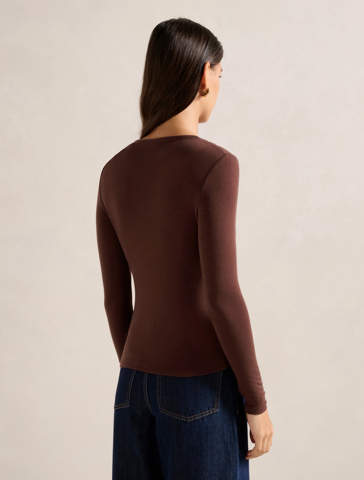RaeLynn Ruched Wool Blend Top Rum Raisin