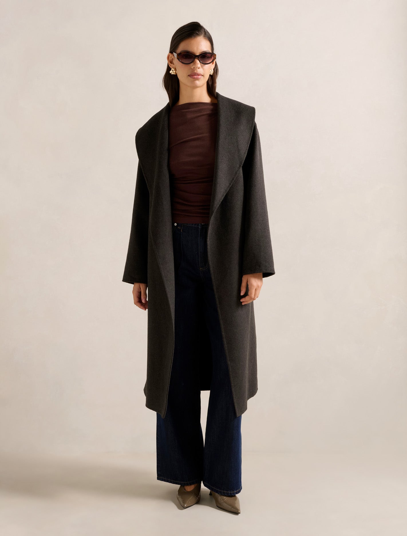 RaeLynn Ruched Wool Blend Top Rum Raisin