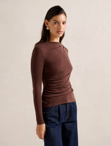 RaeLynn Ruched Wool Blend Top Rum Raisin