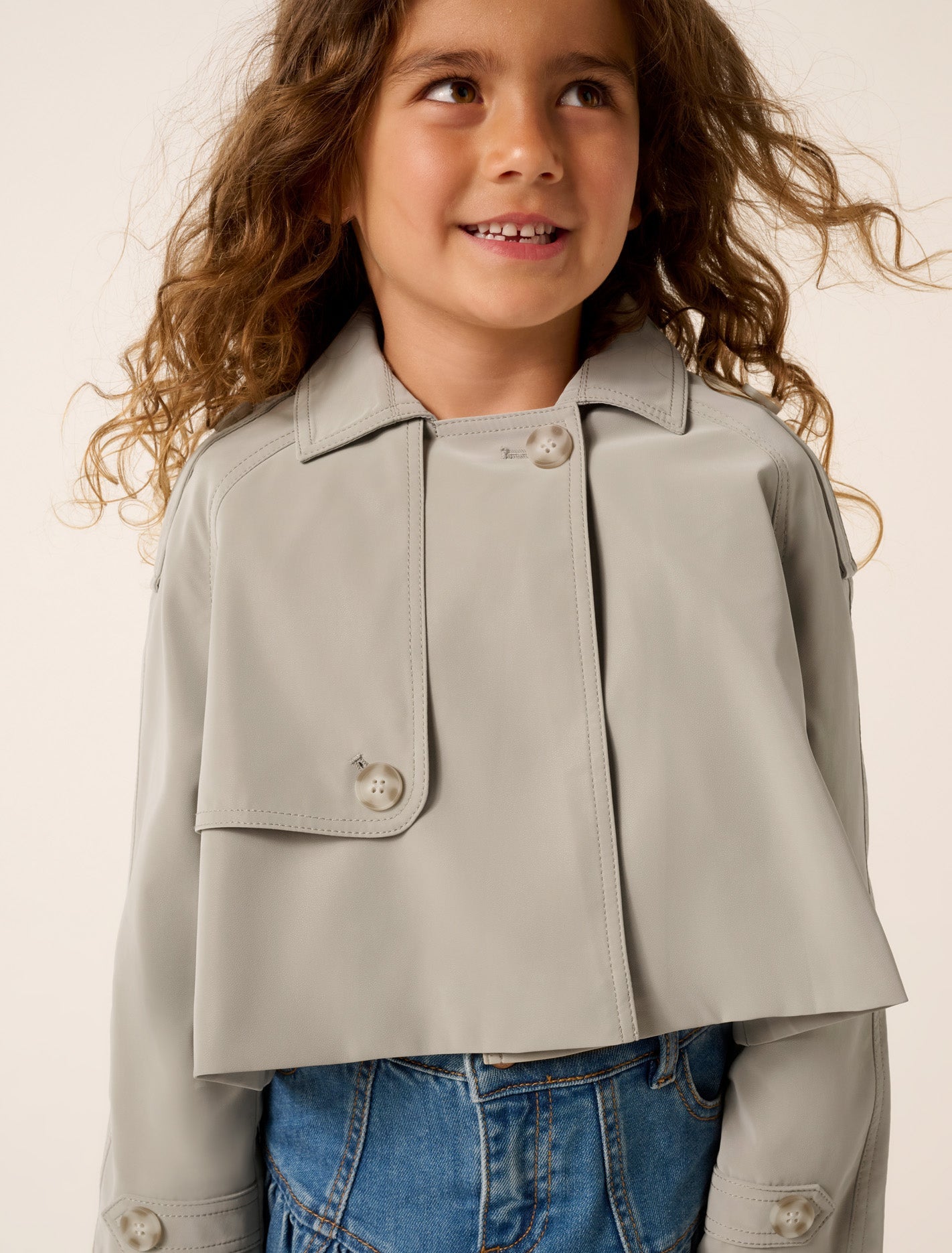 Brielle Girls Cropped Trench Biscotti Grey