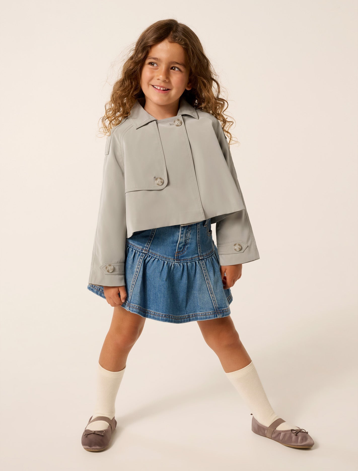 Brielle Girls Cropped Trench Biscotti Grey