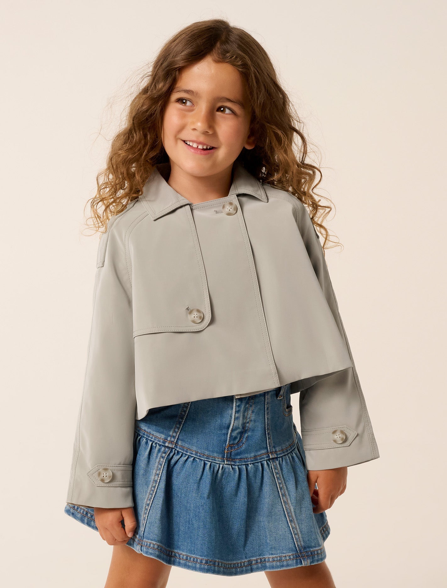 Brielle Girls Cropped Trench Biscotti Grey