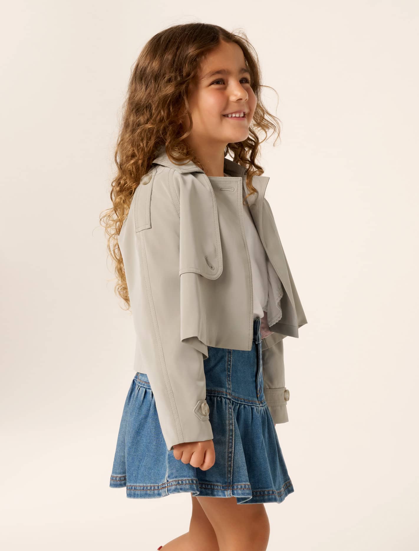 Brielle Girls Cropped Trench Biscotti Grey