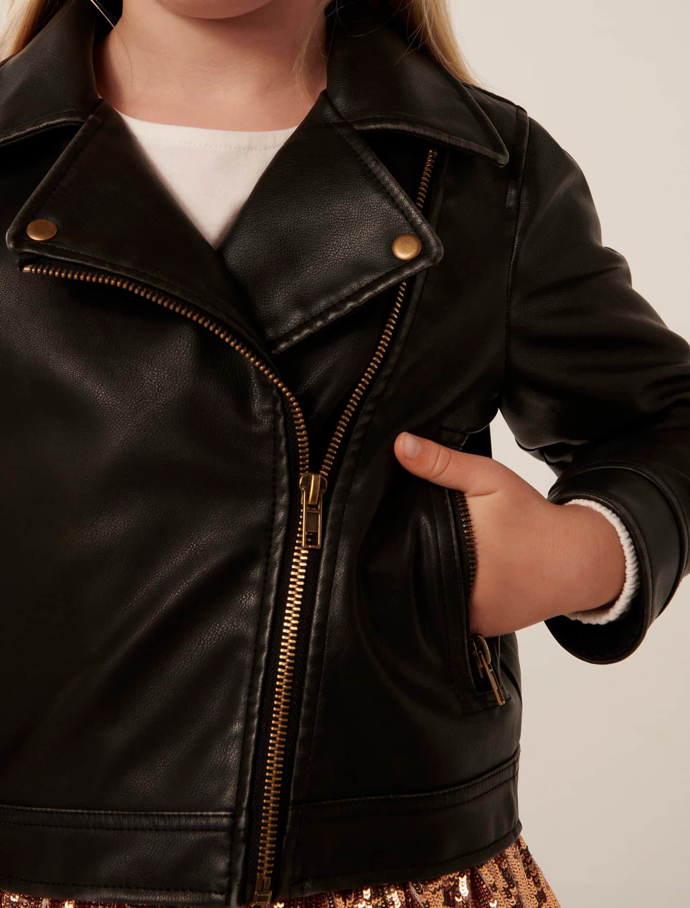 Dominique Girls Biker Jacket Onyx Black