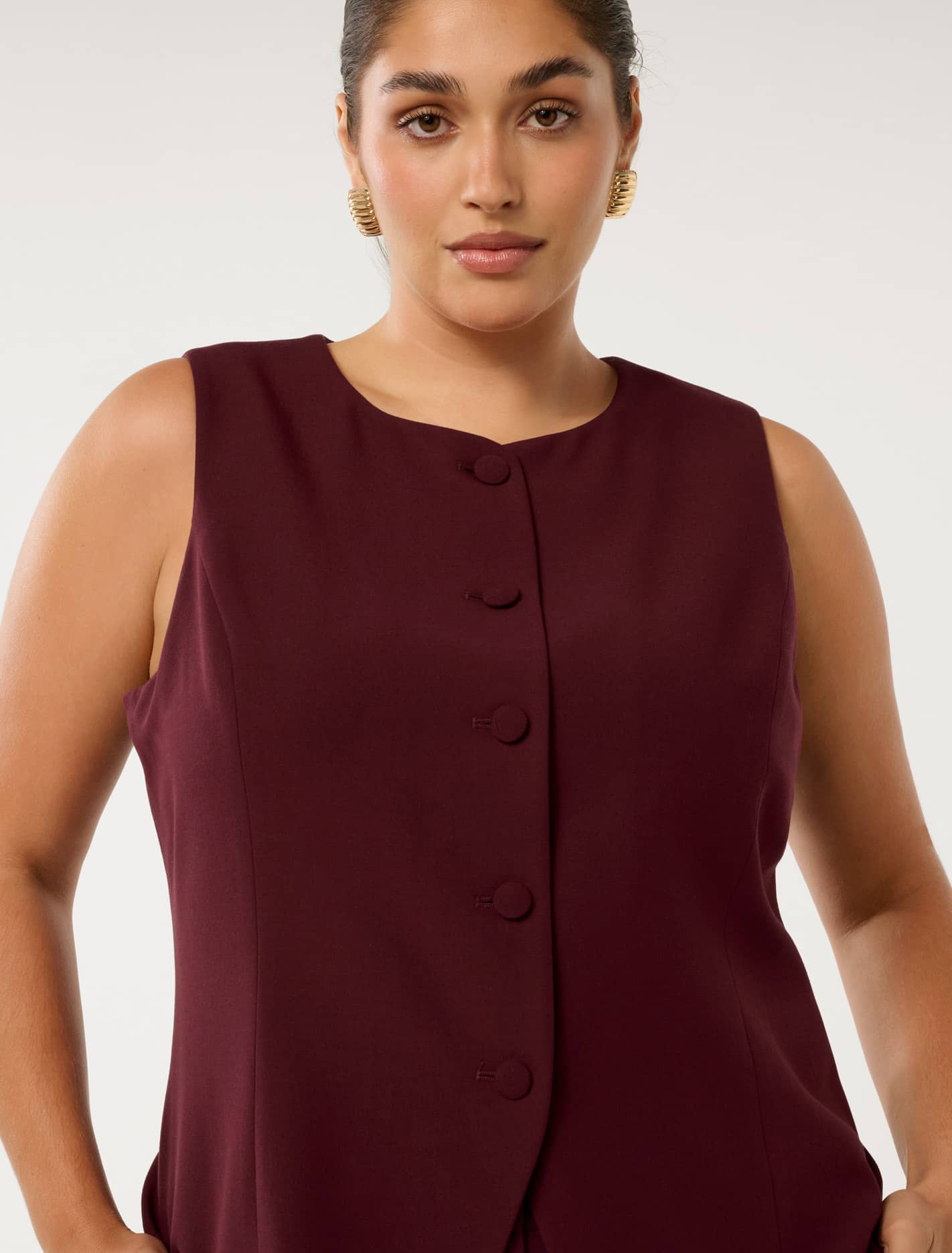 Toni Curve High Neck Waistcoat Oxblood Red Suit