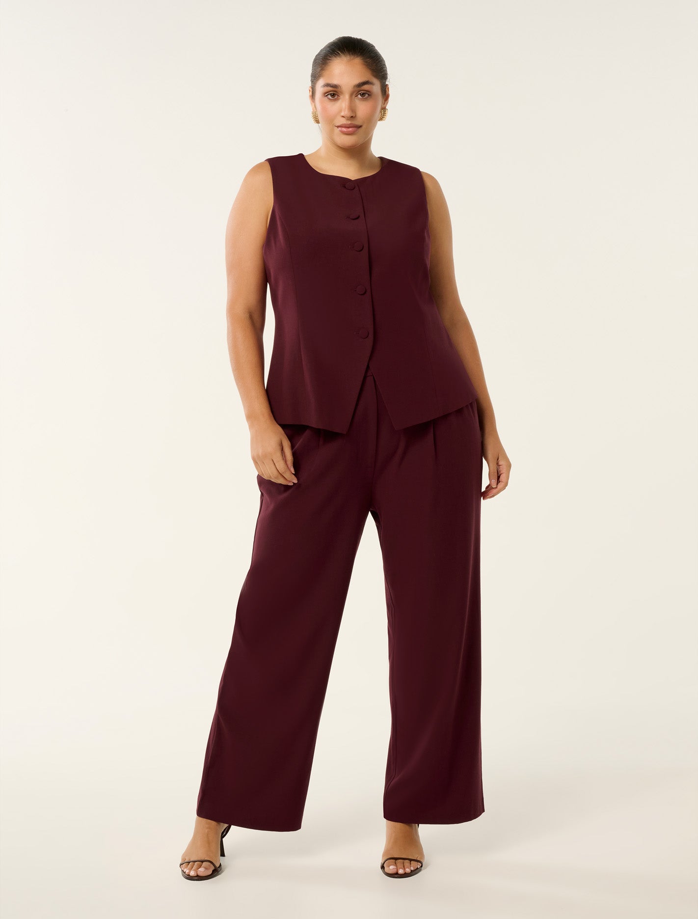 Toni Curve High Neck Waistcoat Oxblood Red Suit