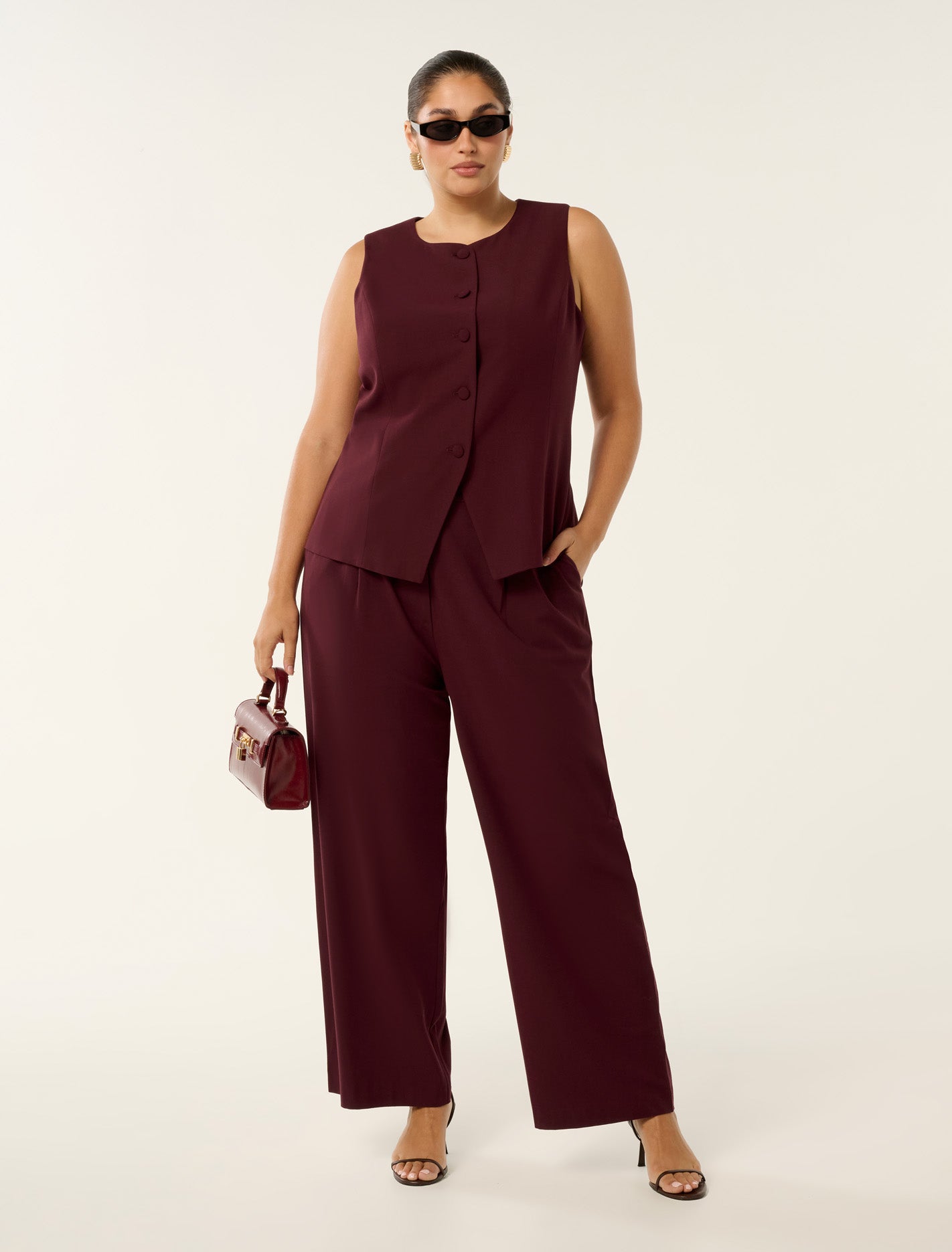 Toni Curve High Neck Waistcoat Oxblood Red Suit