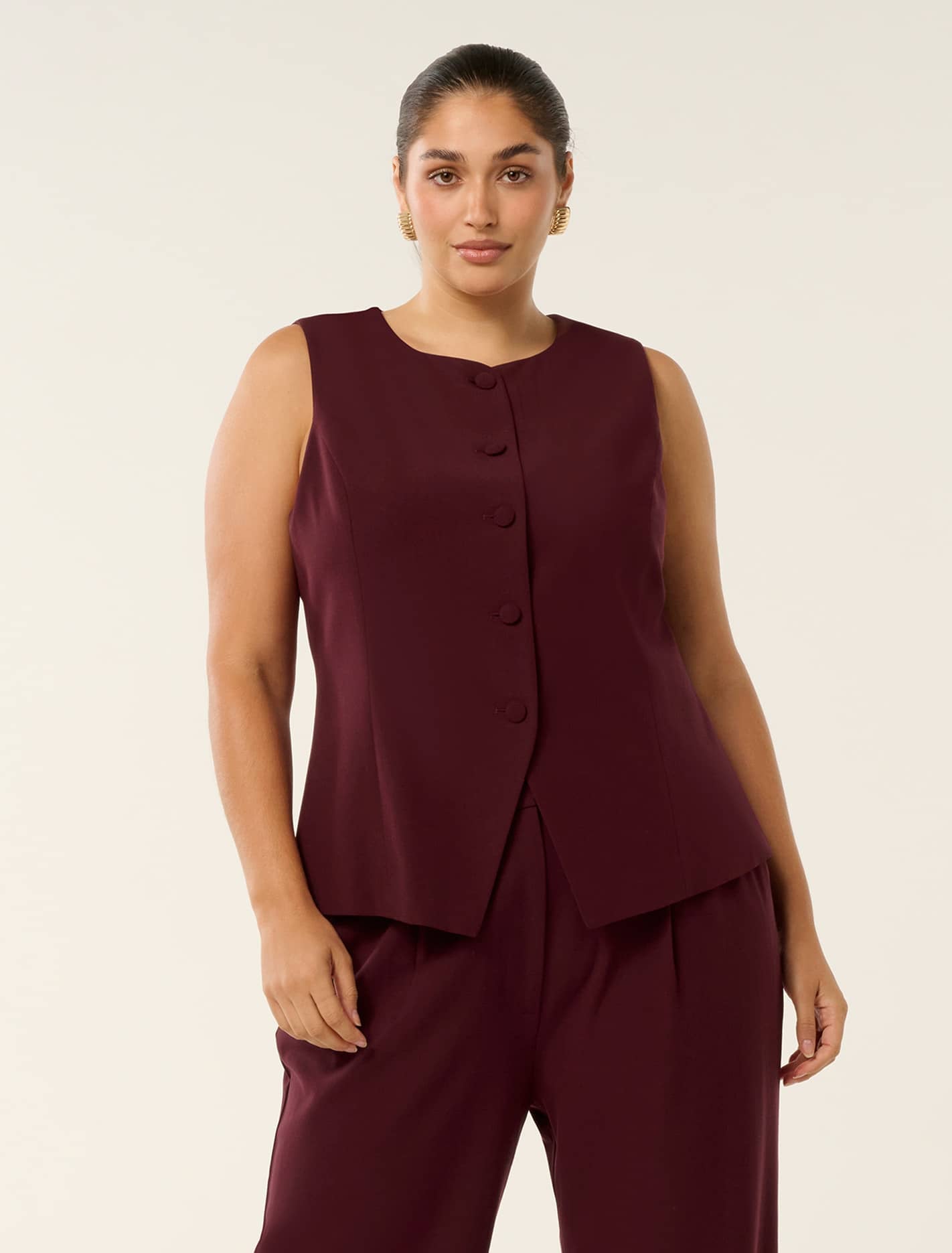 Toni Curve High Neck Waistcoat Oxblood Red Suit