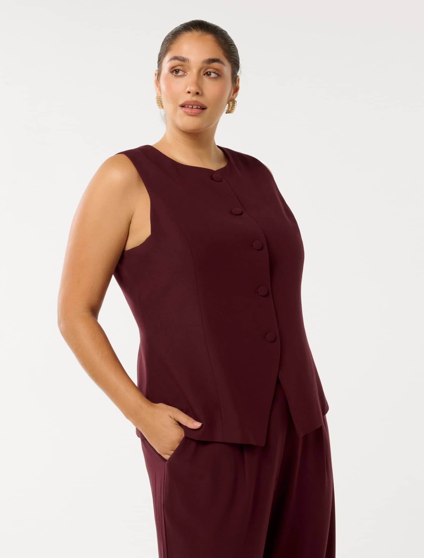 Toni Curve High Neck Waistcoat Oxblood Red Suit
