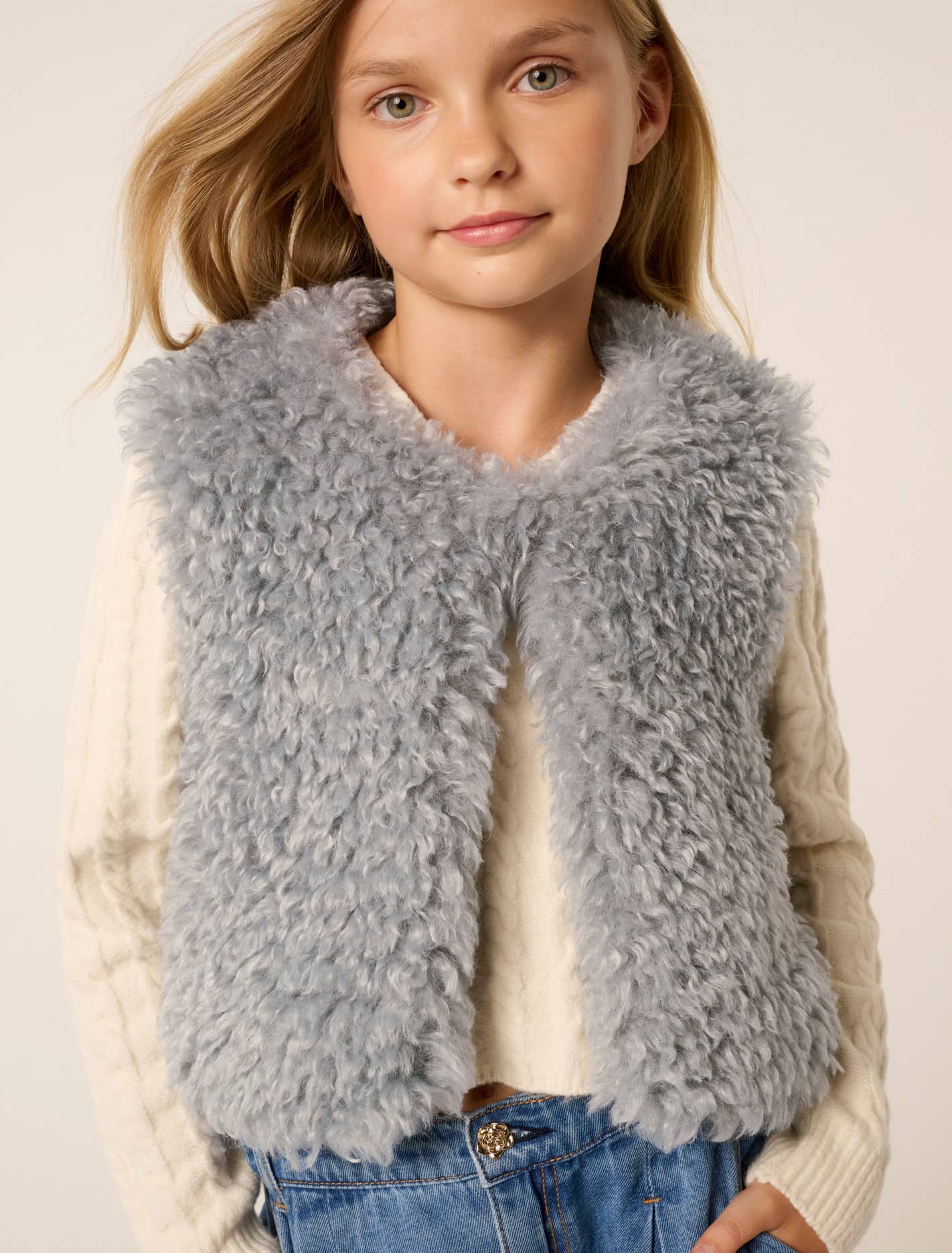 Cressida Girls Faux Fur Vest Powder Blue