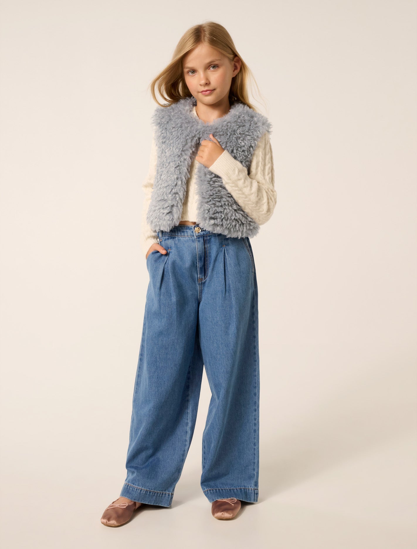 Cressida Girls Faux Fur Vest Powder Blue