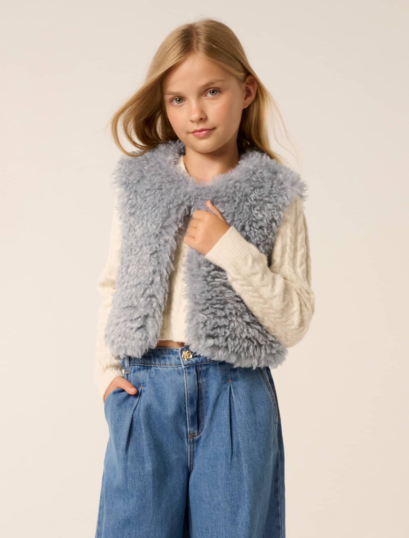 Cressida Girls Faux Fur Vest Powder Blue