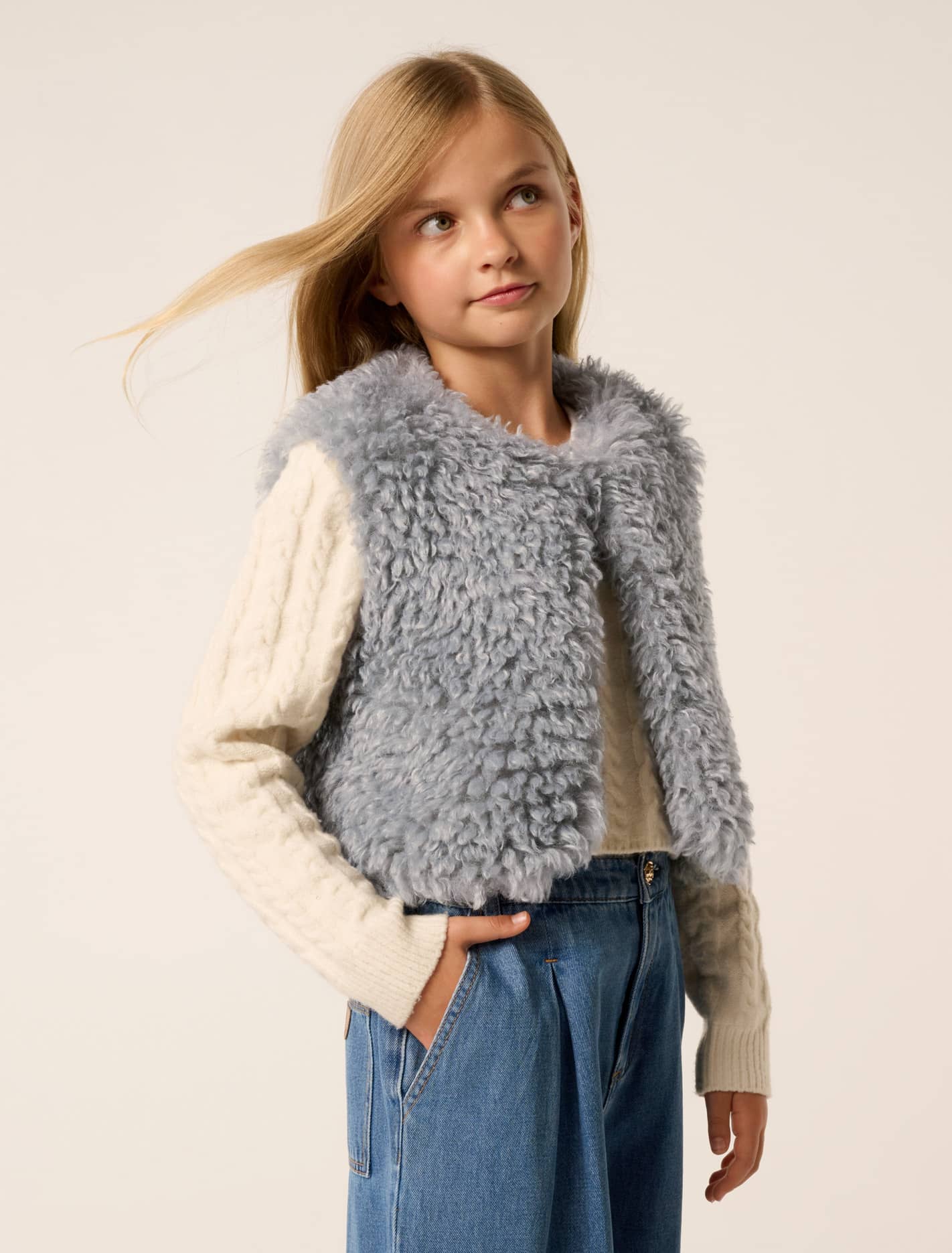 Cressida Girls Faux Fur Vest Powder Blue