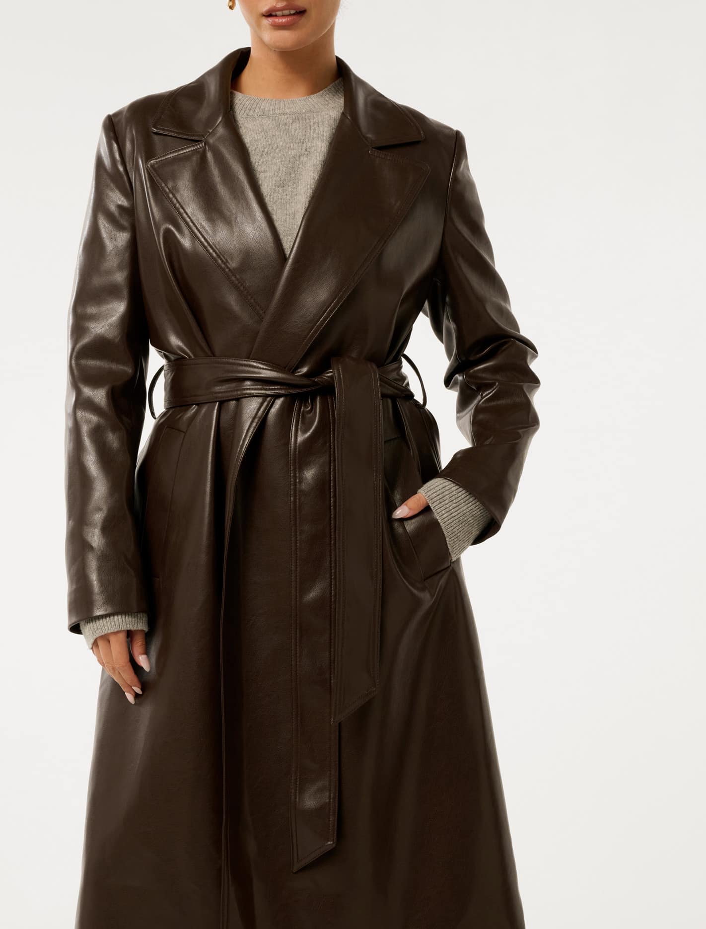 Gabbi Petite Vegan Leather Trench Chocolate