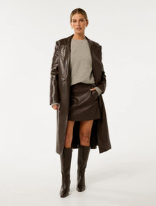Gabbi Petite Vegan Leather Trench Chocolate