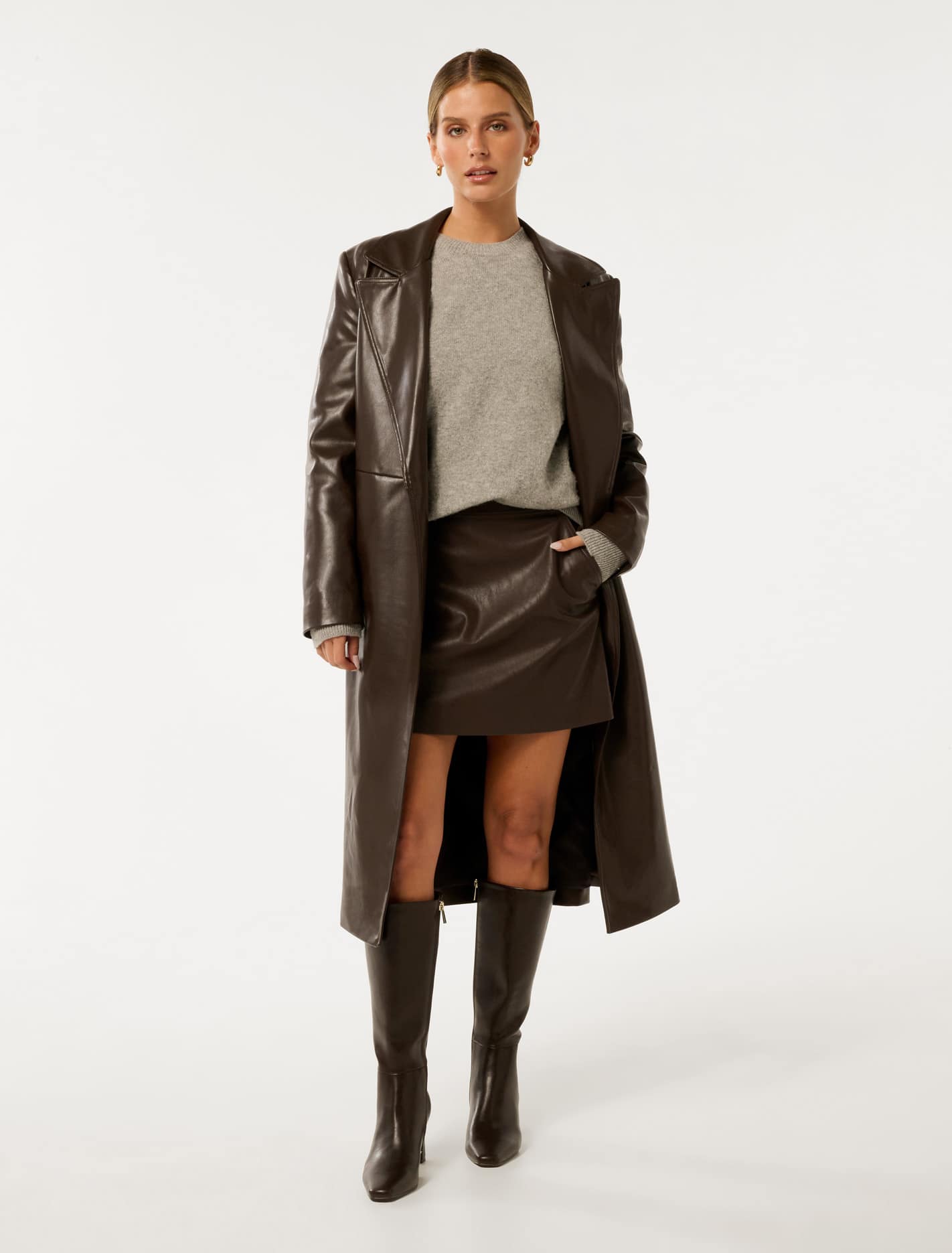 Gabbi Petite Vegan Leather Trench Chocolate