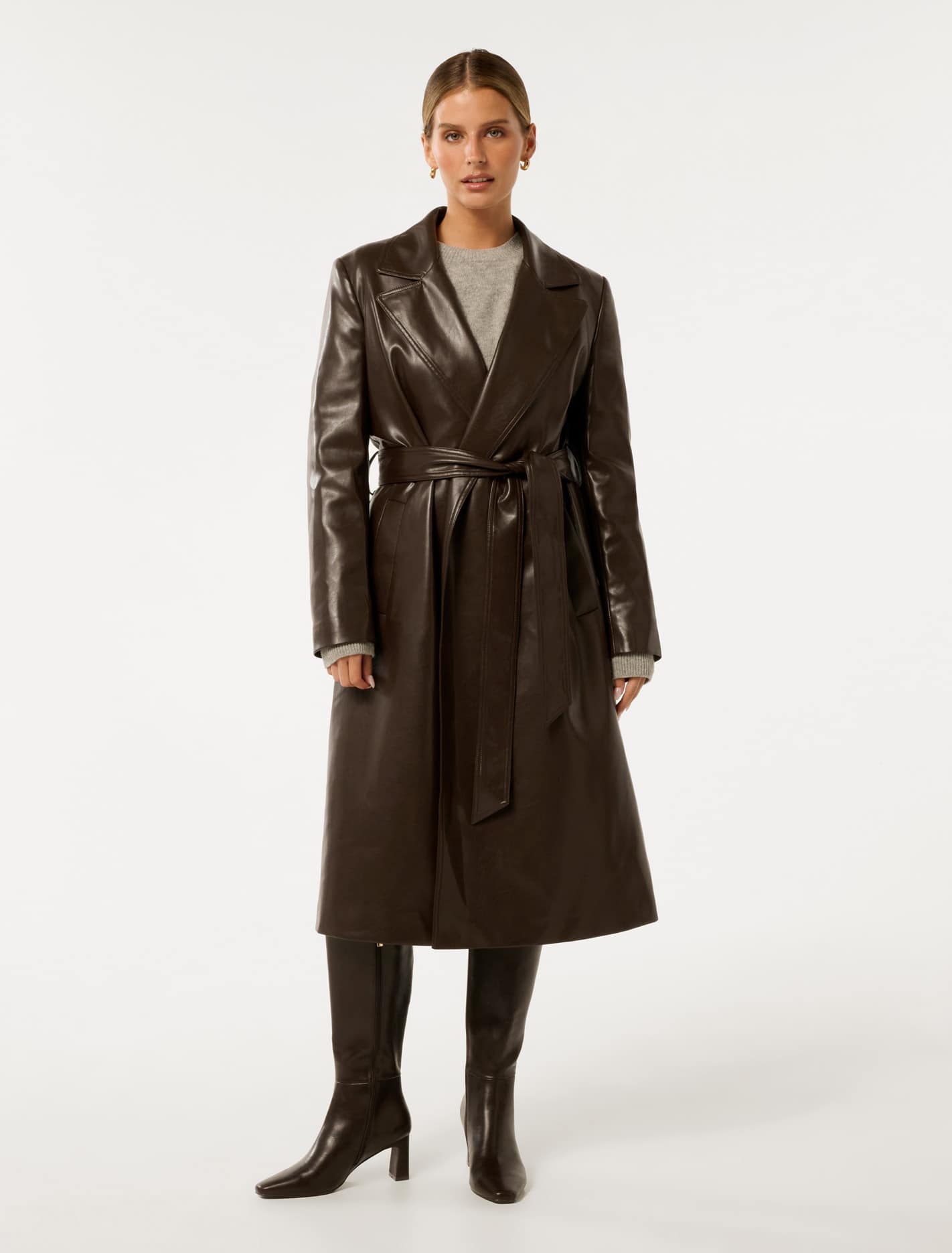 Gabbi Petite Vegan Leather Trench Chocolate